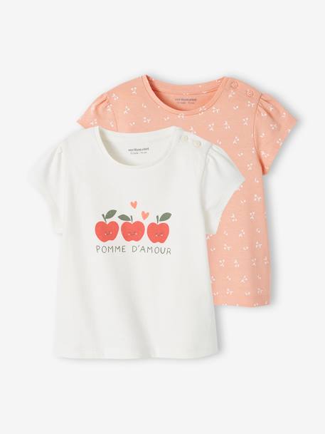 Lot de 2 T-shirts basics bébé manches courtes rose+vieux rose 1 - vertbaudet enfant 