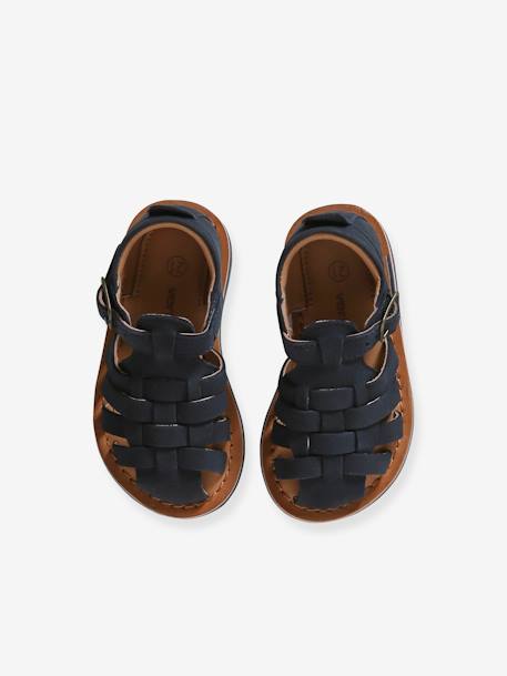 Sandales bébé cuir fermées à boucle marine+marron 4 - vertbaudet enfant 