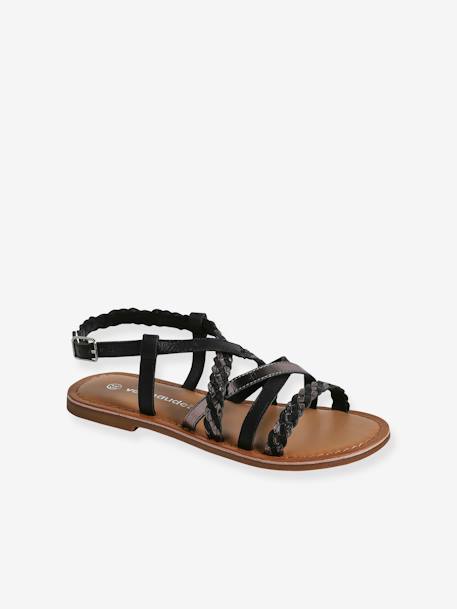 Sandales brides croisées cuir collection maternelle lot noir 1 - vertbaudet enfant 