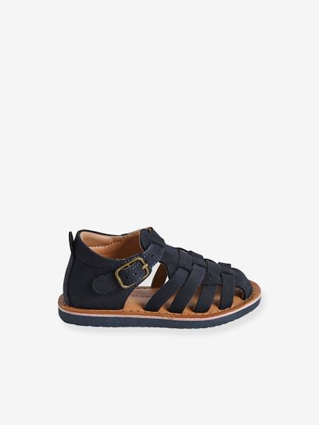 Sandales bébé cuir fermées à boucle marine+marron 2 - vertbaudet enfant 