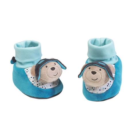 Chaussons bébé Lazare SAUTHON - Vert et blanc - Garçon - Grelot - Taille 0-6 mois BLEU 1 - vertbaudet enfant 