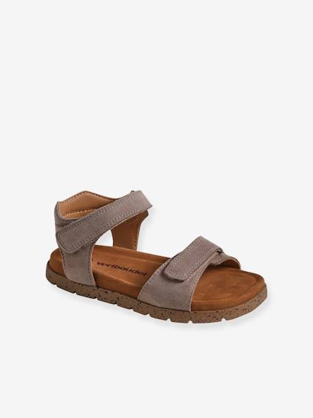 Sandales cuir enfant à scratchs collection maternelle kaki+marine+sable 12 - vertbaudet enfant 