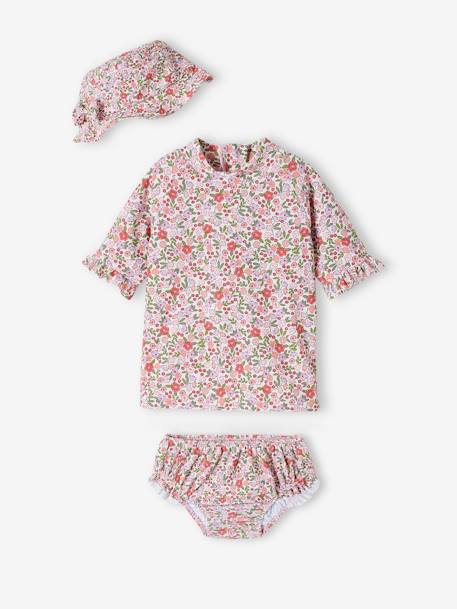 Ensemble de bain T-shirt anti UV + culotte + bob bébé fille rose 2 - vertbaudet enfant 