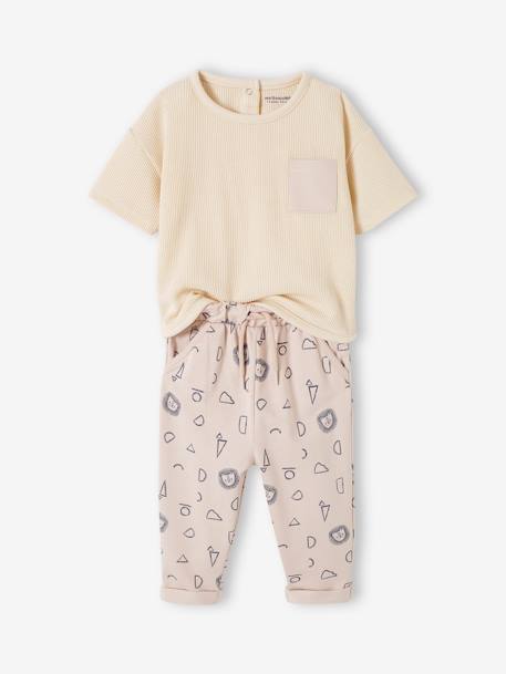 Ensemble T-shirt en nid d'abeille et pantalon en molleton bébé écru 3 - vertbaudet enfant 