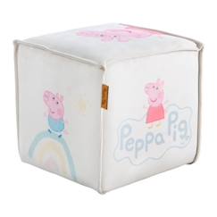 Puériculture-ROBA Pouf Bébé en Forme de Cube Peppa Pig - Pouf Enfant en Velours Doux - Beige / Motif Cochon