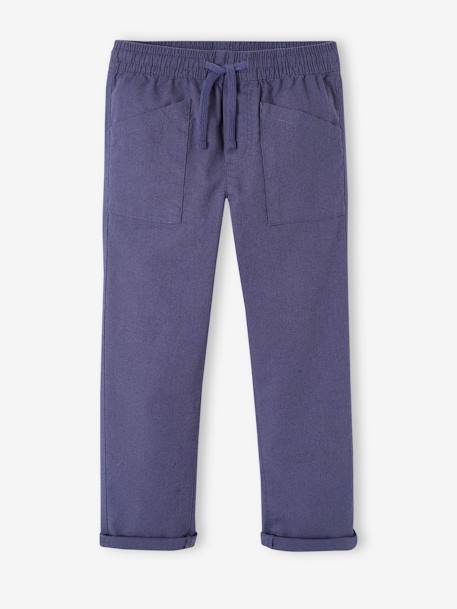 Pantalon large charpentier en coton/lin facile à enfiler garçon bleu ardoise 1 - vertbaudet enfant 
