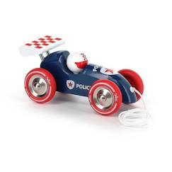 -Voiture de course à trainer - VILAC - Police - Bois - Bleu, rouge et blanc