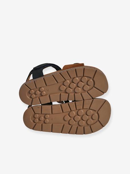 Sandales cuir enfant à scratchs collection maternelle kaki+marine+sable 10 - vertbaudet enfant 