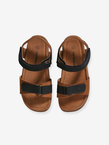 Sandales cuir enfant à scratchs collection maternelle kaki+marine+sable 9 - vertbaudet enfant 