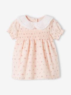 Bébé-Robe, jupe-Robe à smocks cérémonie naissance col en broderie anglaise