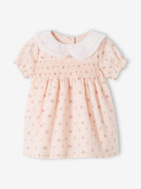 Robe à smocks cérémonie naissance col en broderie anglaise rose pâle 1 - vertbaudet enfant 