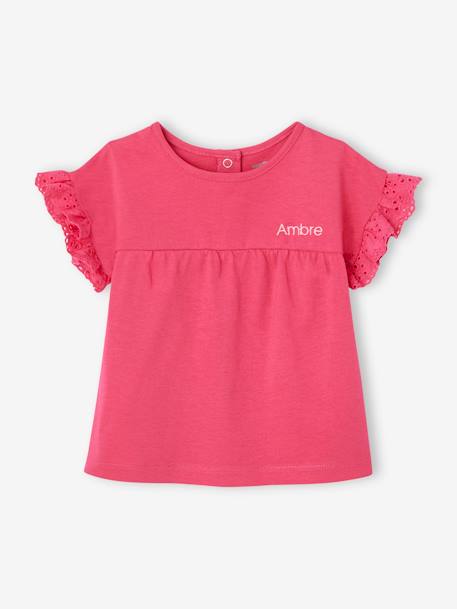 T-shirt manches volantées personnalisable bébé coton biologique écru+fuchsia 10 - vertbaudet enfant 
