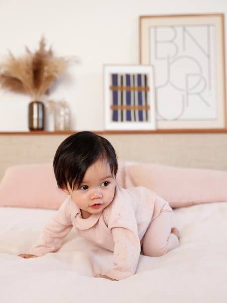Ensemble bébé pull à collerette pantalon en tricot rose nude 2 - vertbaudet enfant 