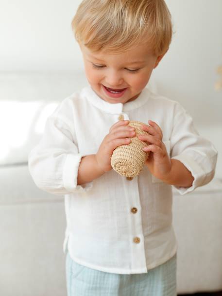 Chemise bébé col mao en gaze de coton personnalisable bleu électrique+écru+vert foncé 5 - vertbaudet enfant 