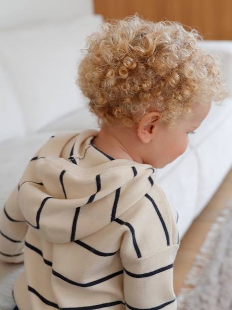 Pull à capuche bébé bleu jean+écru+tomette 5 - vertbaudet enfant 