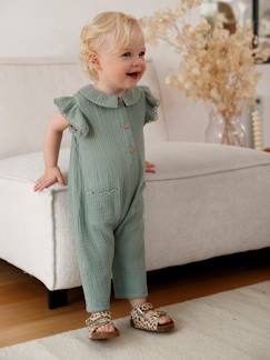 Combinaison bébé fille en gaze de coton manches courtes à volants  - vertbaudet enfant