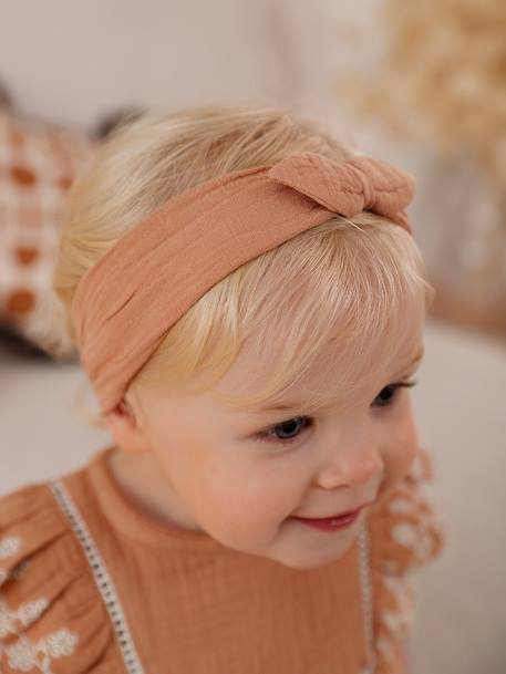 Ensemble brodé bébé : blouse + short + bandeau en gaze de coton caramel 3 - vertbaudet enfant 