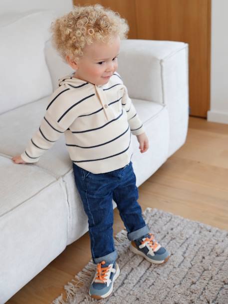 Pull à capuche bébé bleu jean+écru+tomette 6 - vertbaudet enfant 