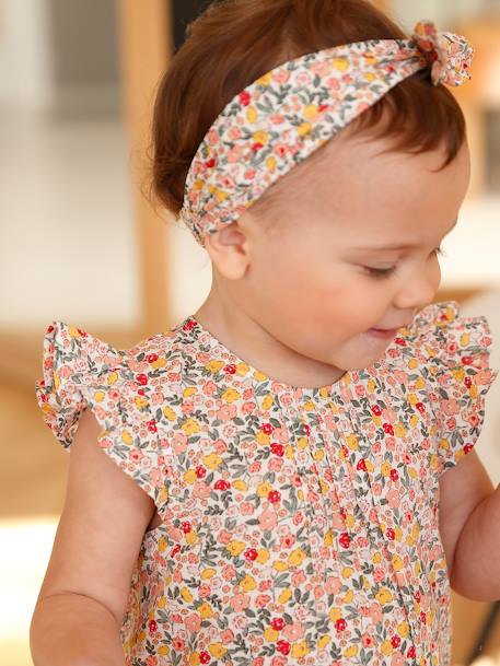 Ensemble bébé fille combinaison + bandeau imprimés rose imprimé+rose pâle+rose poudré+vert céladon imprimé 11 - vertbaudet enfant 