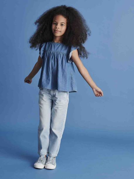 Blouse en denim léger fille manches courtes à volant stone 5 - vertbaudet enfant 