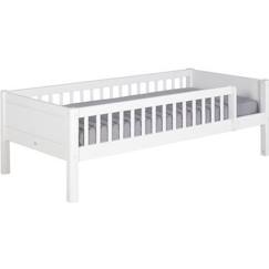 Chambre et rangement-Chambre-Lit bébé, lit enfant-Lit enfant avec barrière Victoria - SOGAN - Blanc 90x190 cm - Bois massif - Sommier à lattes - Avec tiroirs