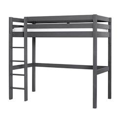 -Lit mezzanine en bois massif certifié FSC® pin avec matelas HD 20kg/m3 - Gris anthracite - 90x190 cm