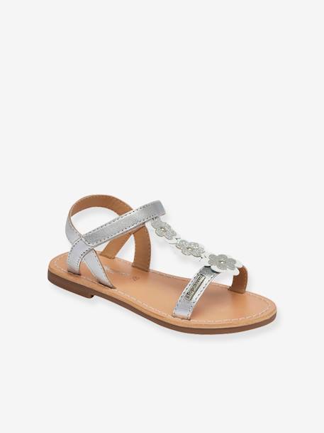 Sandales cuir enfant à scratchs Ibiscus PAR M. BELARBI argent+corail 1 - vertbaudet enfant 