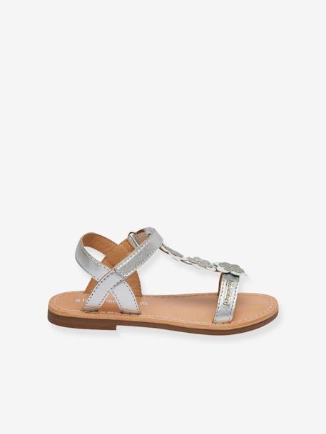 Sandales cuir enfant à scratchs Ibiscus PAR M. BELARBI argent+corail 2 - vertbaudet enfant 