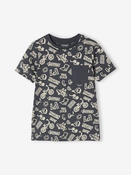 T-shirt motifs graphiques garçon manches courtes anthracite+blanc chiné+bleu ardoise+cannelle+lichen+noix de pécan+terracotta 1 - vertbaudet enfant 