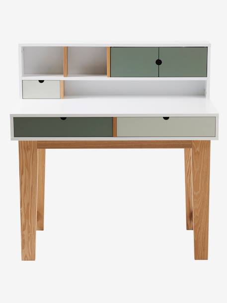 Bureau enfant LIGNE OSLO blanc/bleu/bois+VERT MOYEN UNI AVEC DECOR 9 - vertbaudet enfant 