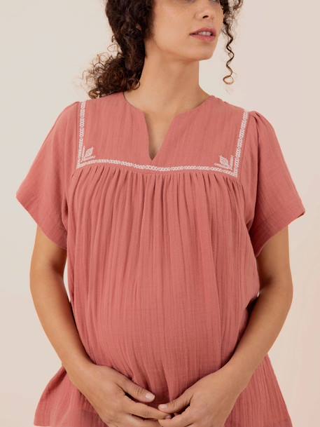 Blouse de grossesse Farah ENVIE DE FRAISE en gaze de coton blanc+bois de rose 3 - vertbaudet enfant 