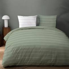 Linge de maison et décoration-Parure de lit imprimée 100% coton, STRIPES 140x200 cm LICHEN