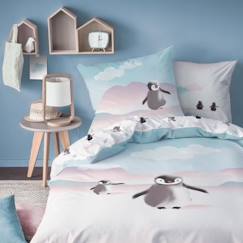 Linge de maison et décoration-Linge de lit enfant-Parure de lit imprimée 100% coton, BORÉAL 140x200+63x63cm