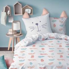 Linge de maison et décoration-Parure de lit imprimée 100% coton MATT & ROSE - MIAOU. Taille : 140x200 cm