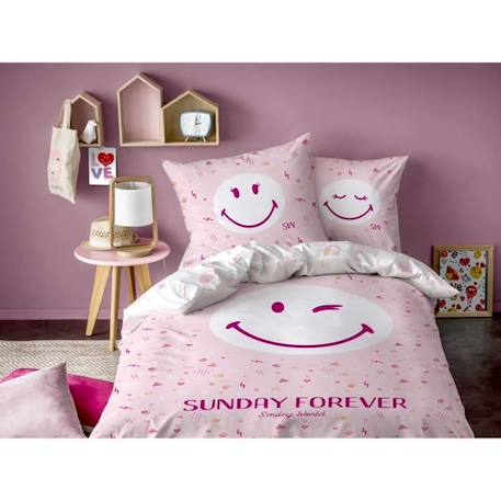 SMILEY Housse de couette + Taie - 140 x 200 cm - Sunday ROSE 2 - vertbaudet enfant 