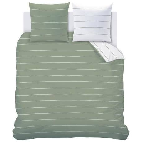 Parure de lit imprimée 100% coton, STRIPES 140x200 cm LICHEN VERT 2 - vertbaudet enfant 