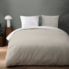 Linge de maison et décoration-Parure de lit imprimée 100% coton, STRIPES 140x200 cm GREIGE