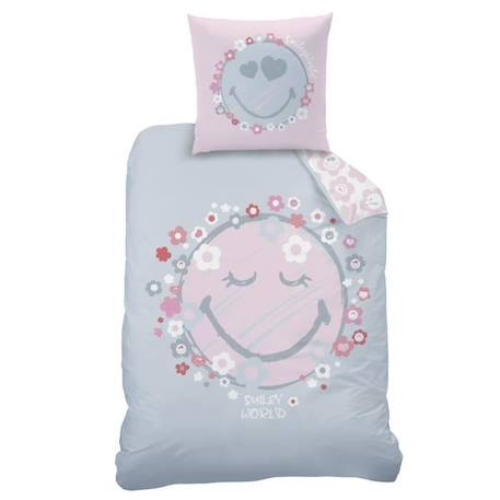 Parure de lit imprimée 100% coton, SMILEY WORLD SUMMER FUN 140x200 cm GRIS 2 - vertbaudet enfant 