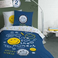 Linge de maison et décoration-Linge de lit enfant-Parure de lit imprimée 100% coton, SMILEY WORLD SCRIBBLE 140x200 cm