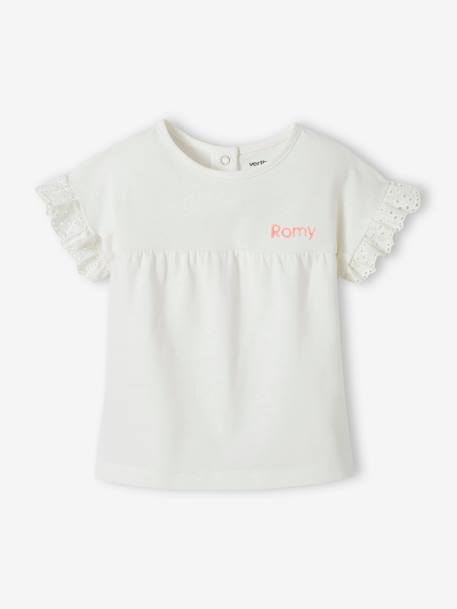 T-shirt manches volantées personnalisable bébé coton biologique écru+fuchsia 5 - vertbaudet enfant 