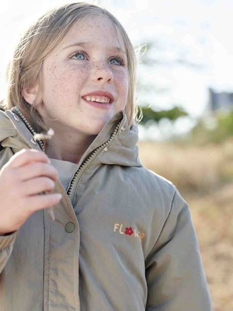 Parka à capuche 3 en 1 mi-saison fille avec coupe-vent amovible kaki+rose 9 - vertbaudet enfant 