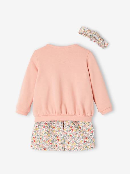 Ensemble bébé fille 3 pièces robe cardigan bandeau bleu grisé+corail+vieux rose 13 - vertbaudet enfant 