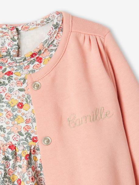Ensemble bébé fille 3 pièces robe cardigan bandeau bleu grisé+corail+vieux rose 14 - vertbaudet enfant 