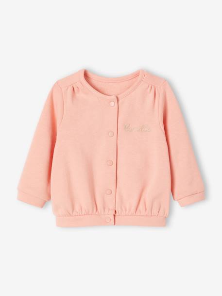 Ensemble bébé fille 3 pièces robe cardigan bandeau bleu grisé+corail+vieux rose 12 - vertbaudet enfant 