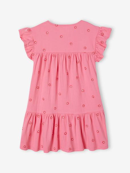 Robe brodée fleurs fille en maille froissée rose bonbon 2 - vertbaudet enfant 