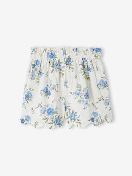 Short cérémonie en gaze de coton finitions écailles fille bleu imprimé+corail+rose nude 2 - vertbaudet enfant 