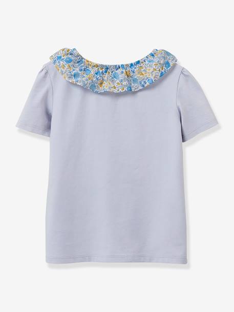 Tee-shirt fille col tissu Liberty- coton biologique CYRILLUS bleu grisé 2 - vertbaudet enfant 