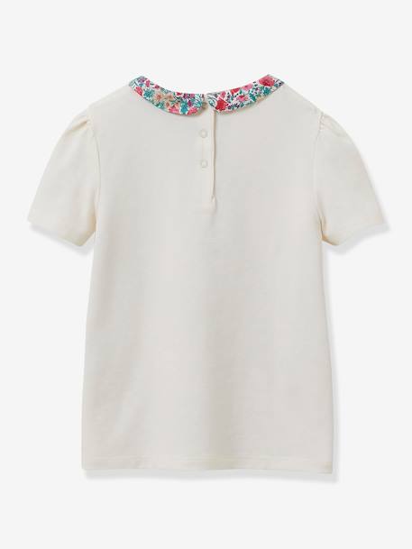 Tee-shirt fille col en tissu Liberty CYRILLUS coton biologique écru 2 - vertbaudet enfant 