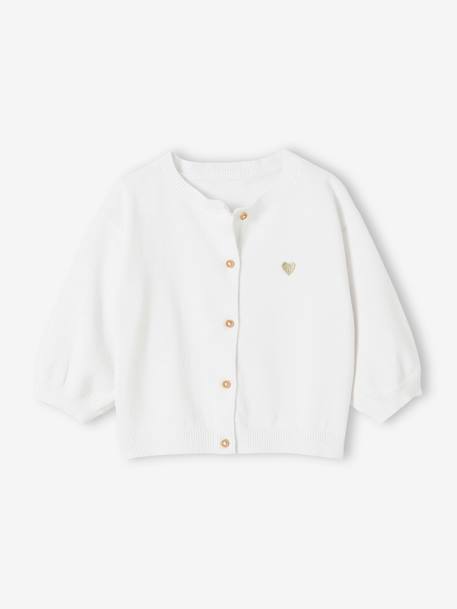 Cardigan basics en tricot bébé broderie coeur blanc+rose poudré 1 - vertbaudet enfant 