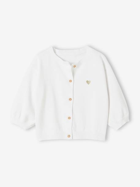 Gilet bébé en tricot broderie coeur blanc+corail 1 - vertbaudet enfant 